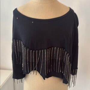 Emma & Sam Black Silver Embellished Crop Top